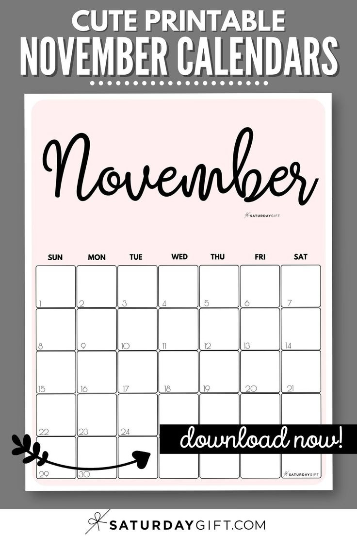 November 2024 Calendar - 20 Cute &amp;amp; Free Printables | Saturdaygift regarding November 2024 Printable Calendar Pinterest