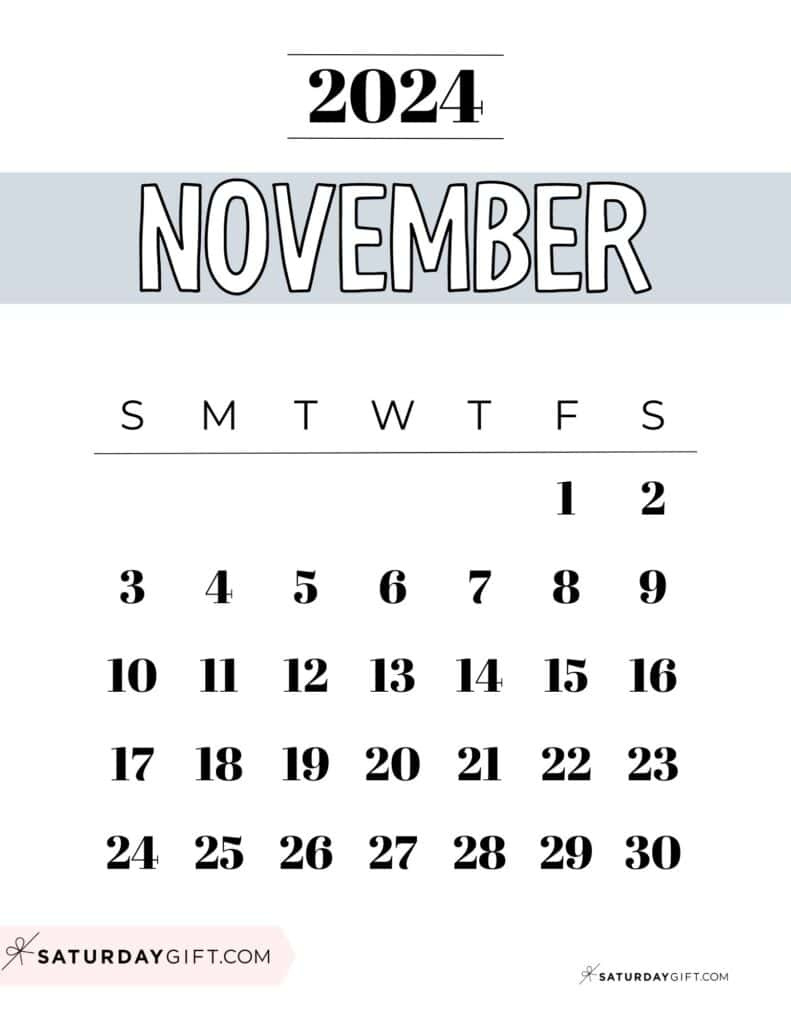 November 2024 Calendar - 20 Cute &amp;amp; Free Printables | Saturdaygift with Hp Free Printable November Calendar 2024