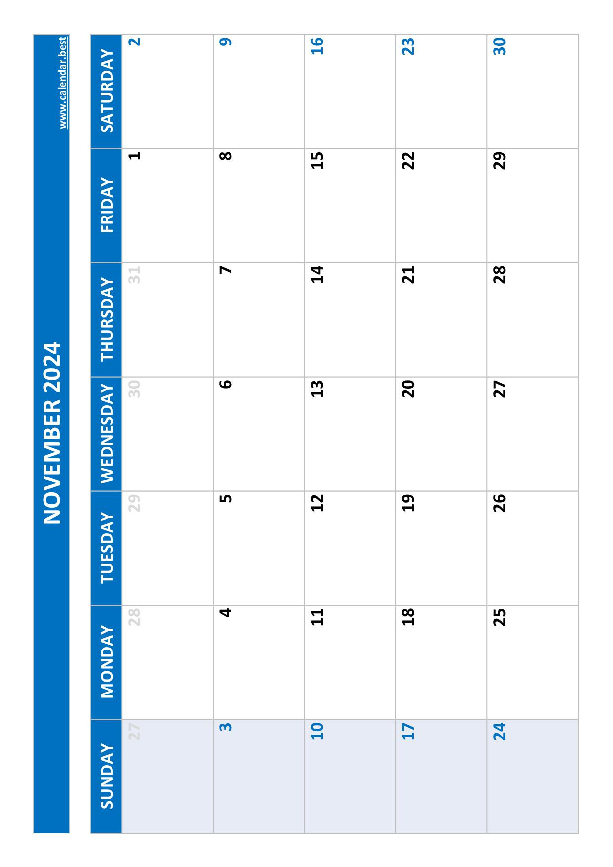 November 2024 Calendar -Calendar.best throughout Month Of November 2024 Printable Calendar