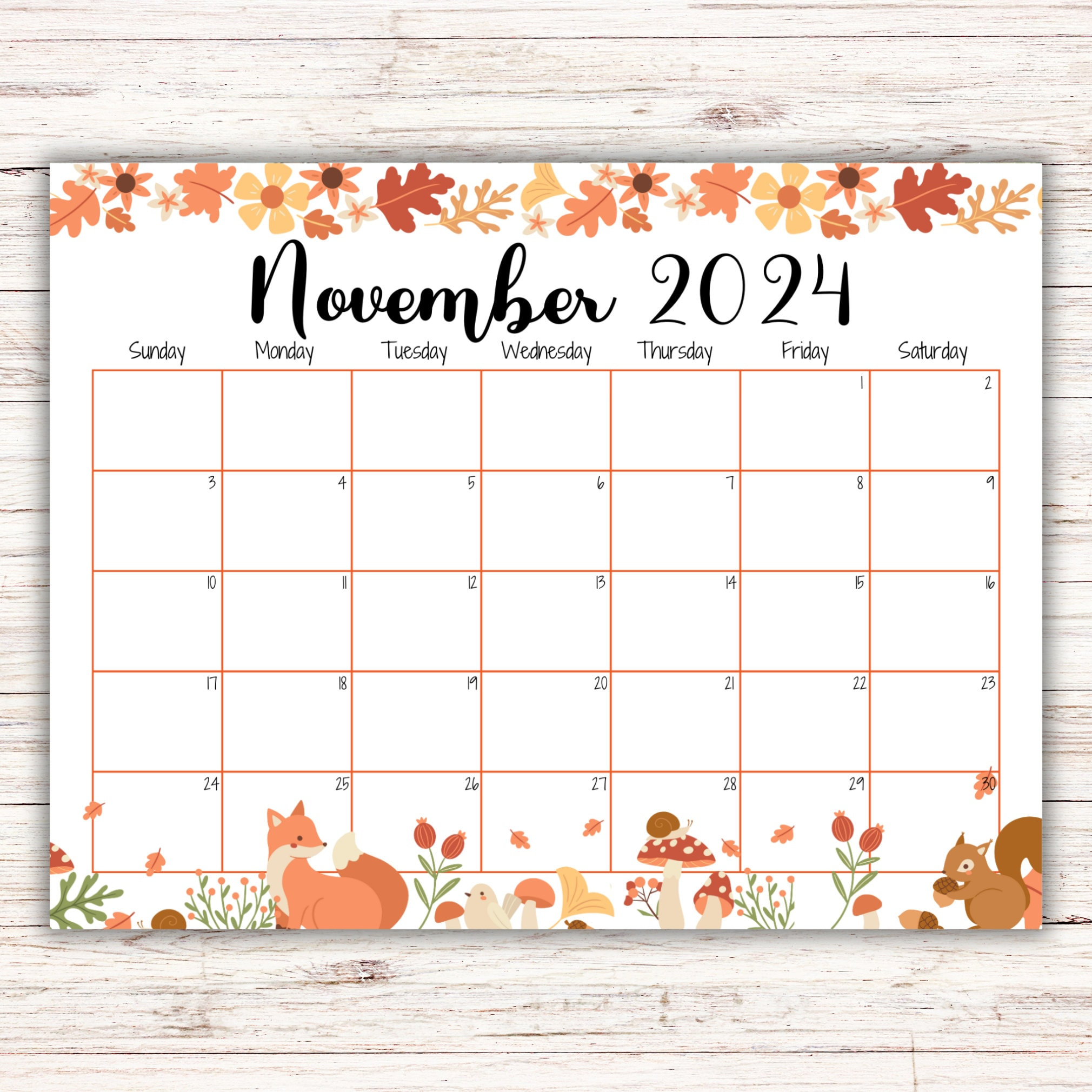 November 2024 Calendar - Etsy.de with November 2024 Calendar Printable Owl