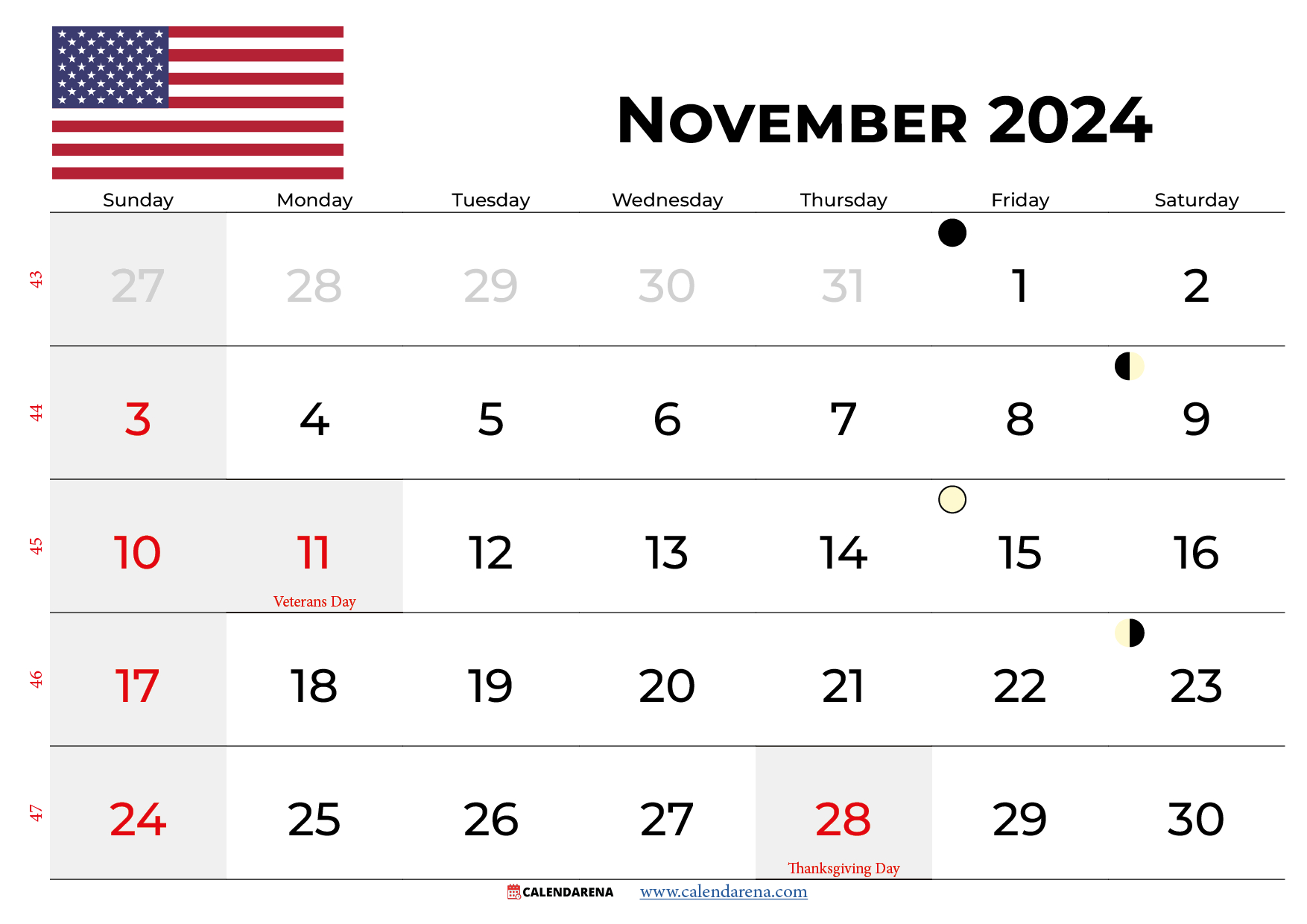 November 2024 Calendar Usa pertaining to November 2024 Calendar With Holidays Usa Free Printable