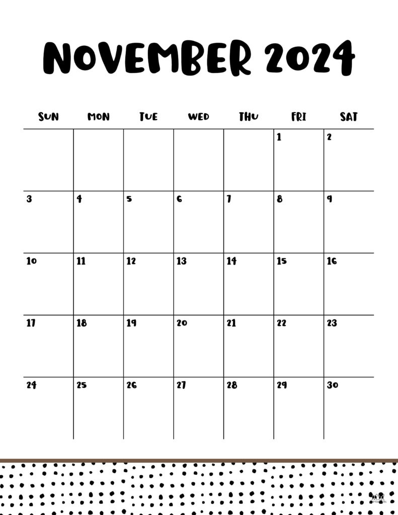 November 2024 Calendars - 50 Free Printables | Printabulls in November 2024 Printable Tracable Calendar Free