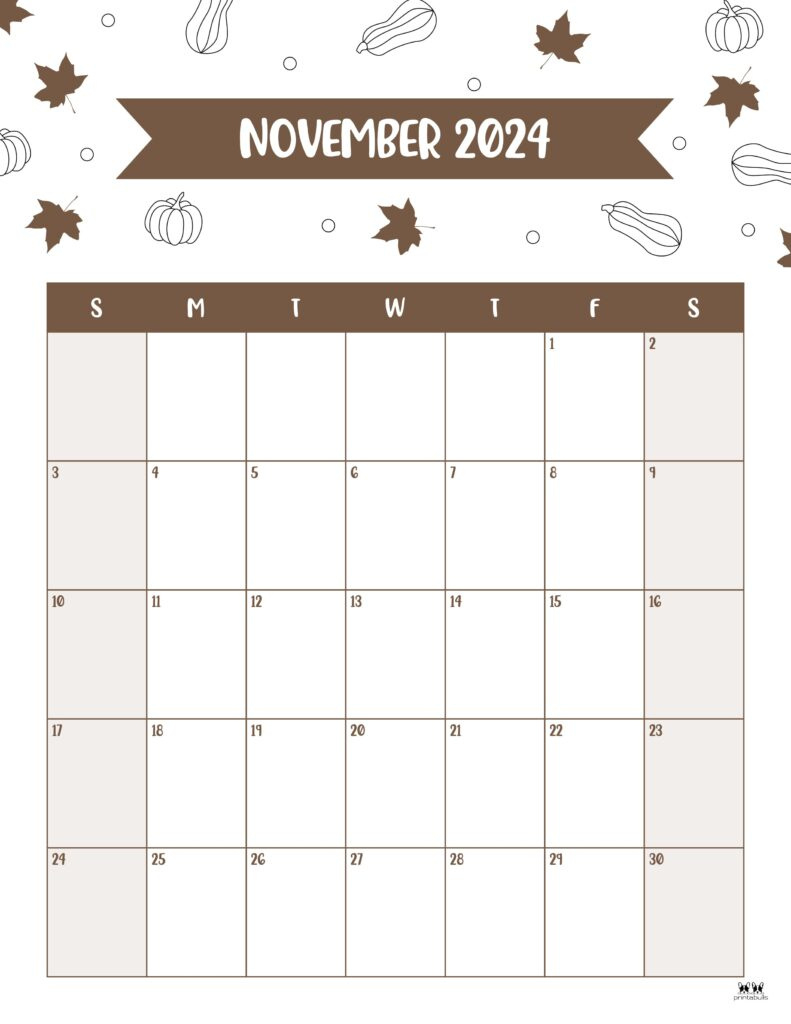 November 2024 Calendars - 50 Free Printables | Printabulls with regard to November 2024 Calendar With Holidays Printable Vertical