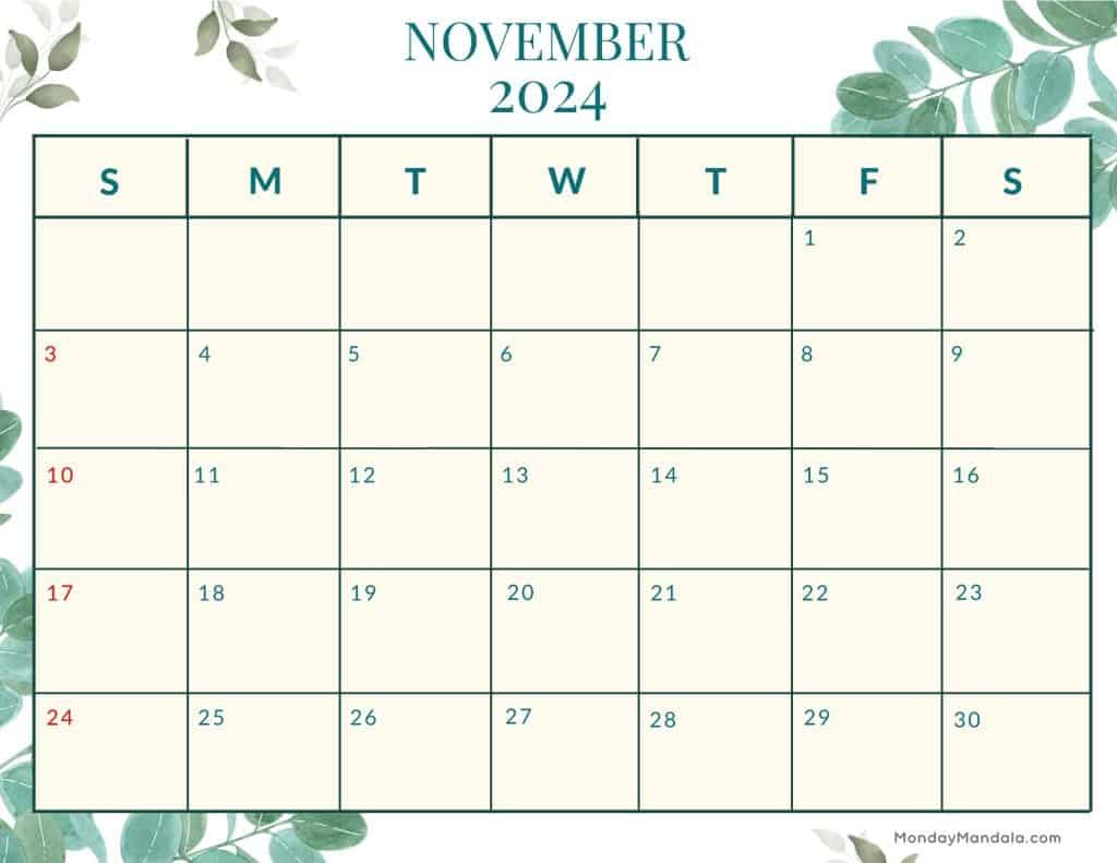 November 2024 Calendars (52 Free Printable Pdfs) for November 2024 Printable Calendar Landscape