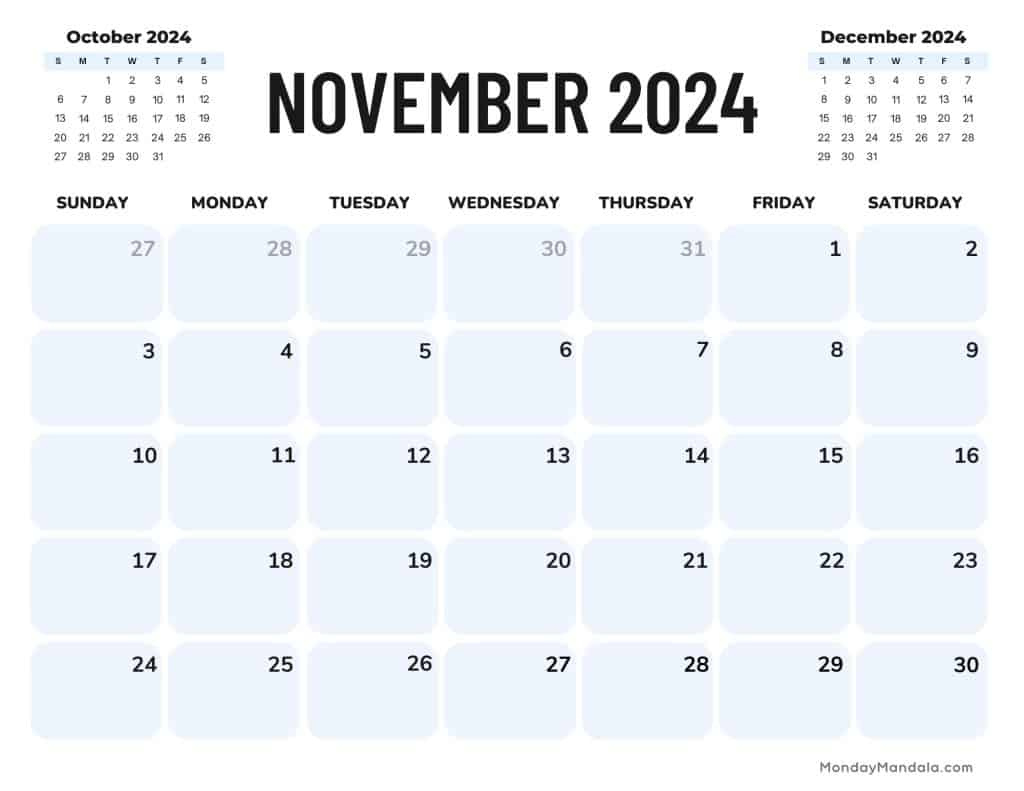 November 2024 Calendars (52 Free Printable Pdfs) regarding Free Printable November 2024 Calendar Landscape