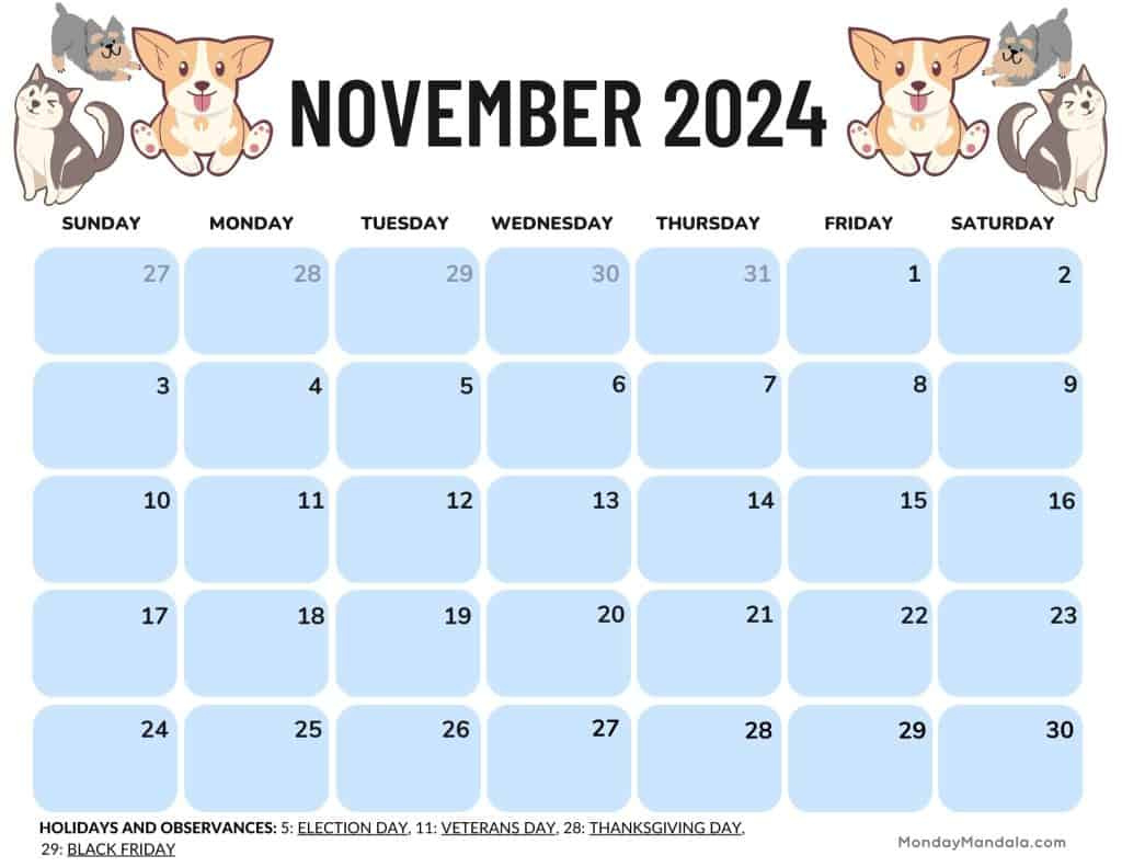 November 2024 Calendars (52 Free Printable Pdfs) with Free Printable November 2024 Calendar Landscape