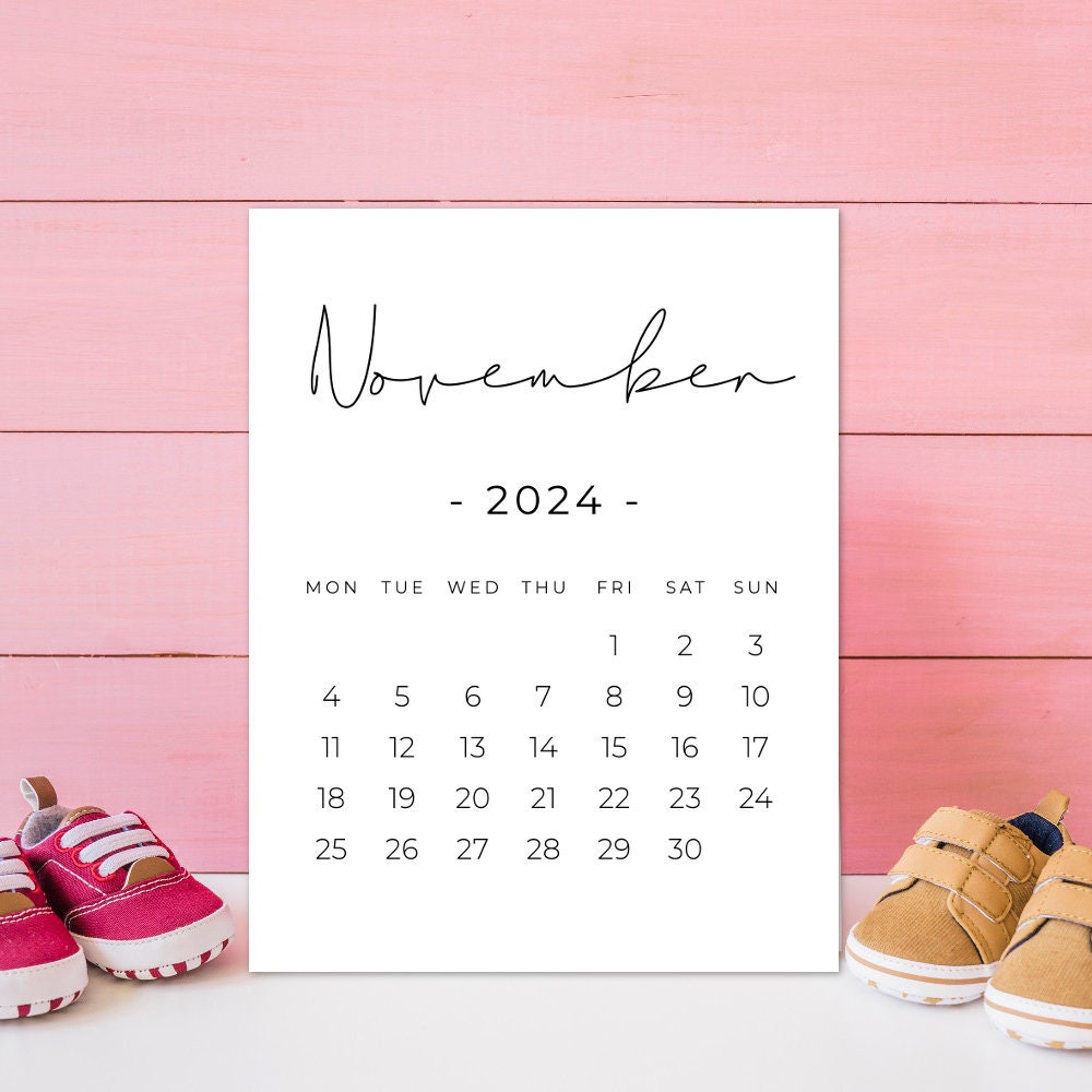 November 2024 Printable Calendar, Pregnancy Calendar Digital intended for Free Printable Pregnancy Announcement Calendar November 2024