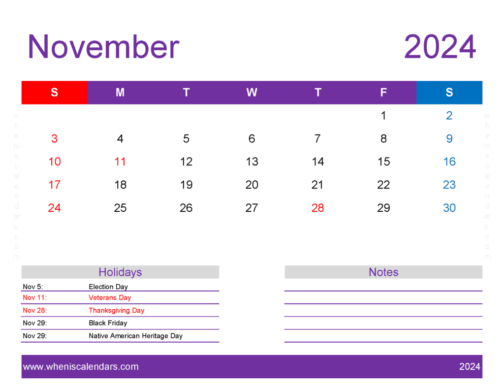 November 2024 Printable Calendar Waterproof intended for Free Printable November 2024 Calendar Waterproof