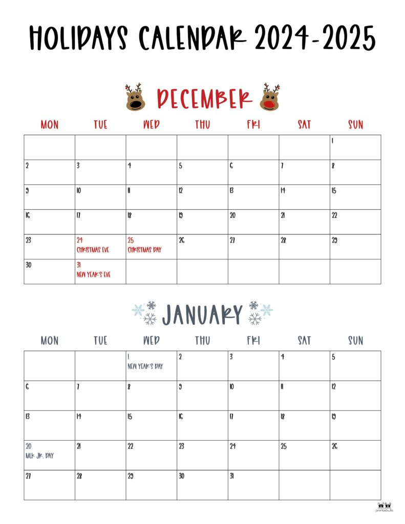 November December 2024 Calendars - 28 Printables | Printabulls for January To December 2024 Calendar Printable