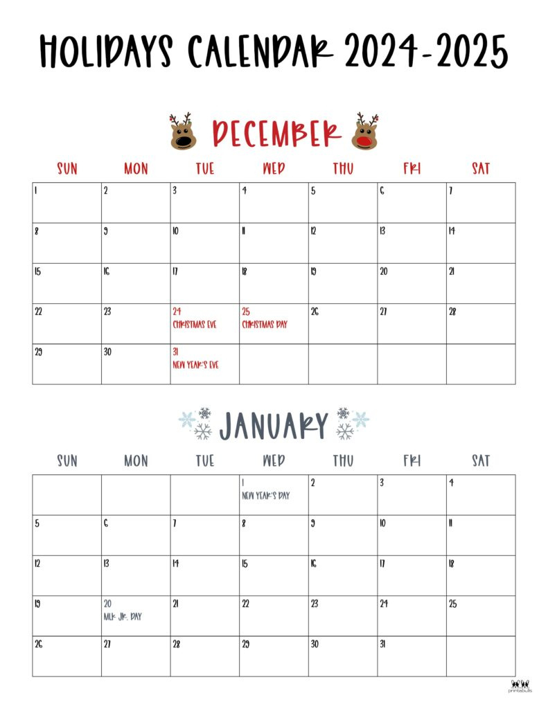 November December 2024 Calendars - 28 Printables | Printabulls inside Free Printable Calendar December 2024 January 2025