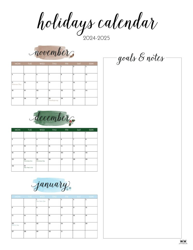 November December 2024 Calendars - 28 Printables | Printabulls inside November December 2024 January 2024 Calendar Printable