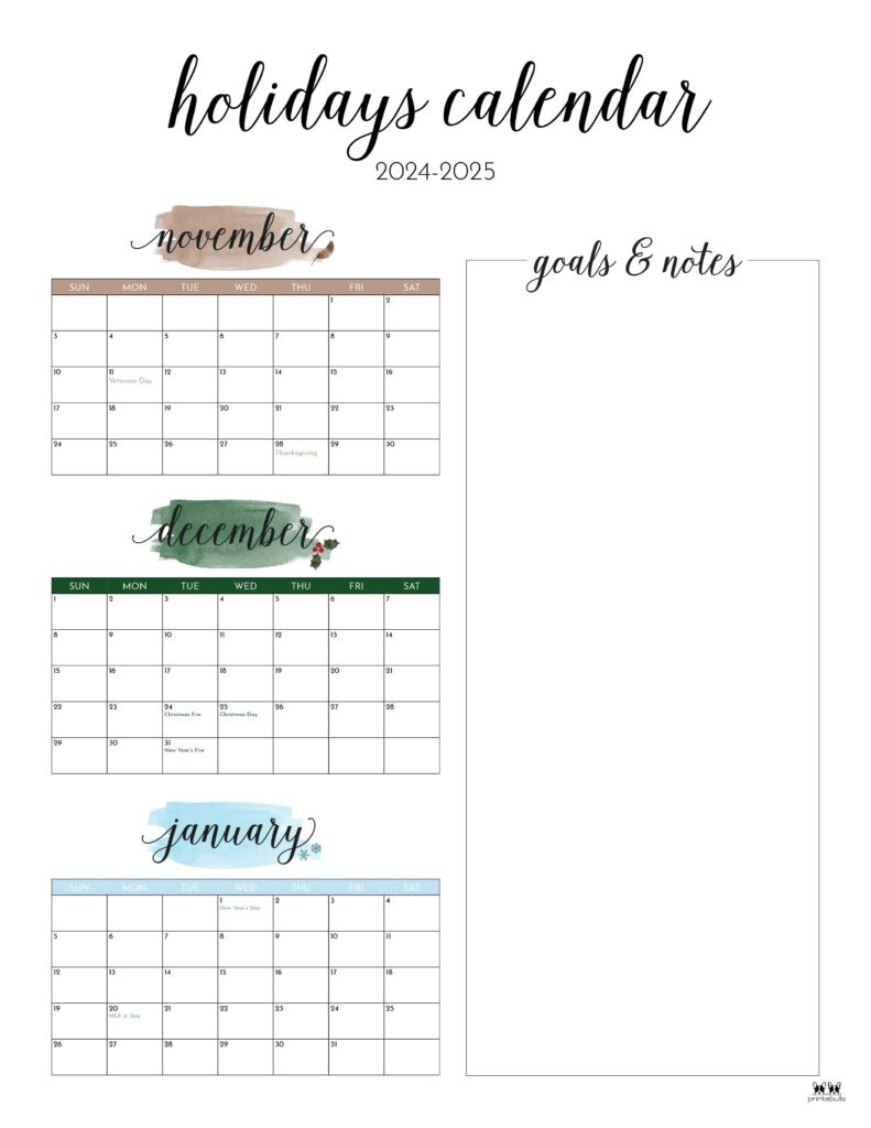 November December 2024 Calendars - 28 Printables | Printabulls intended for Calendar November 2024 December 2024 January 2025 Printable