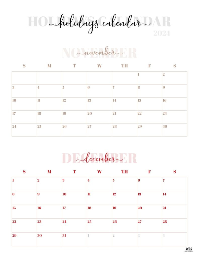 November December 2024 Calendars - 28 Printables | Printabulls pertaining to Free Printable November December 2024 Calendar