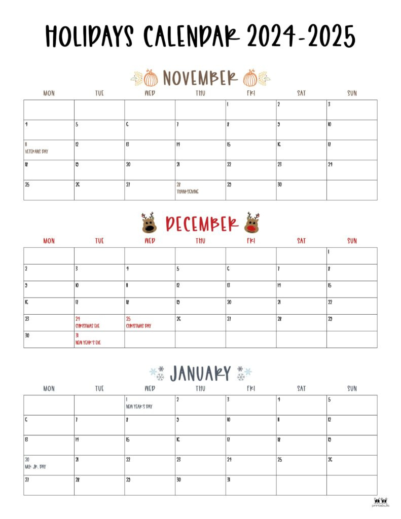 November December 2024 Calendars - 28 Printables | Printabulls with November December 2024 January 2025 Calendar Printable