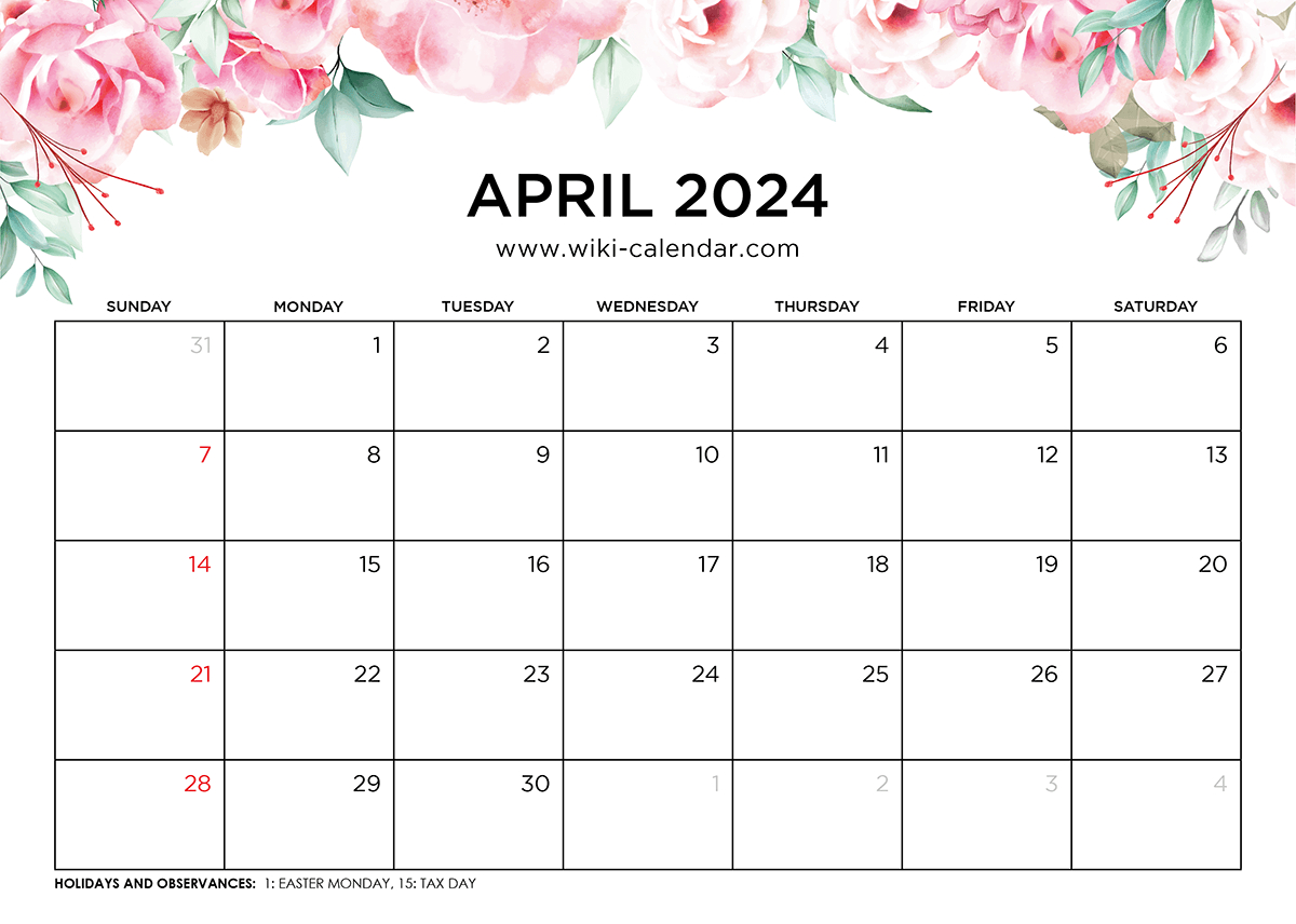 Printable April 2024 Calendar Templates With Holidays with 2024 Apr December Calendar Printable