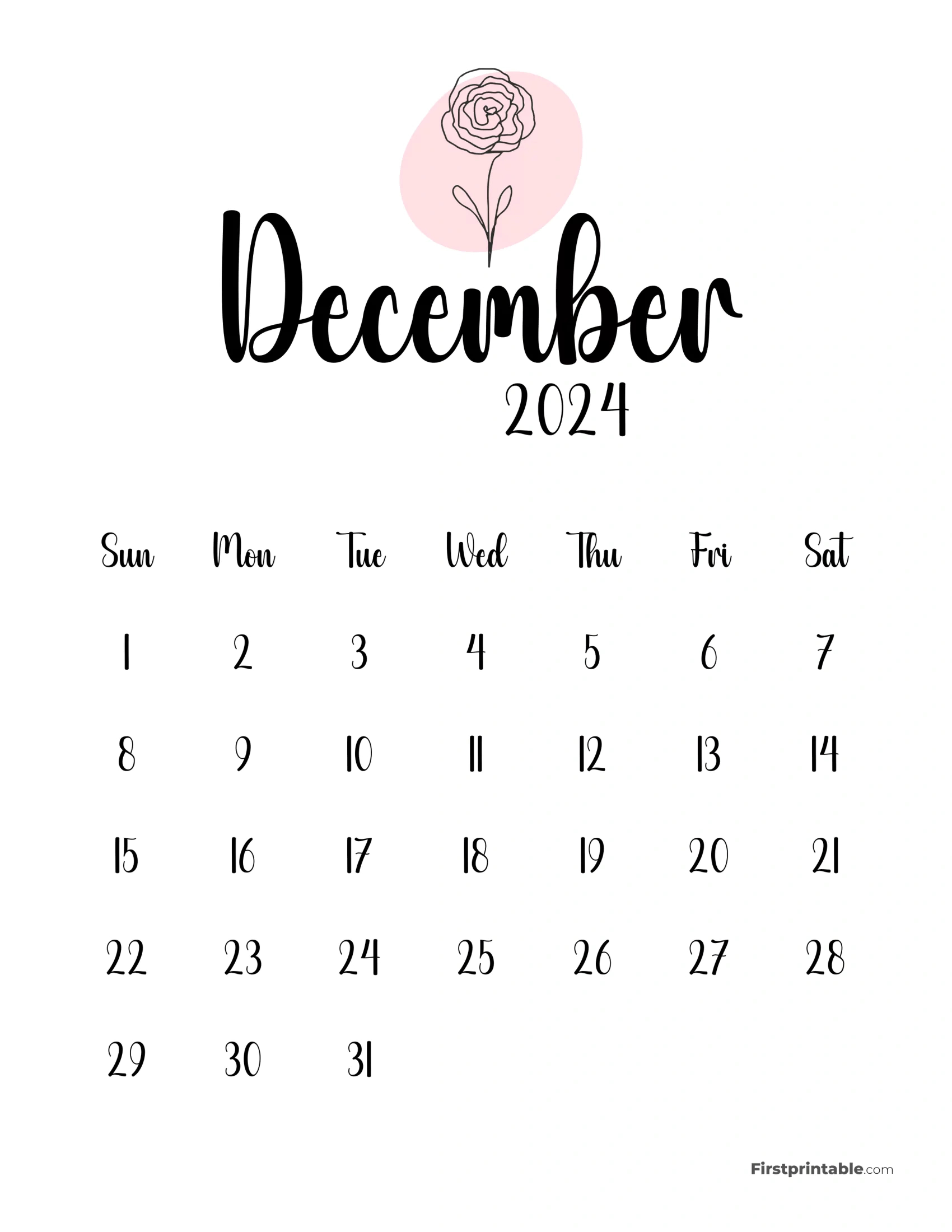 Printable Botanical Monthly Calendar 2024 inside Calligraphy Calendar Printable 2024 December 2024