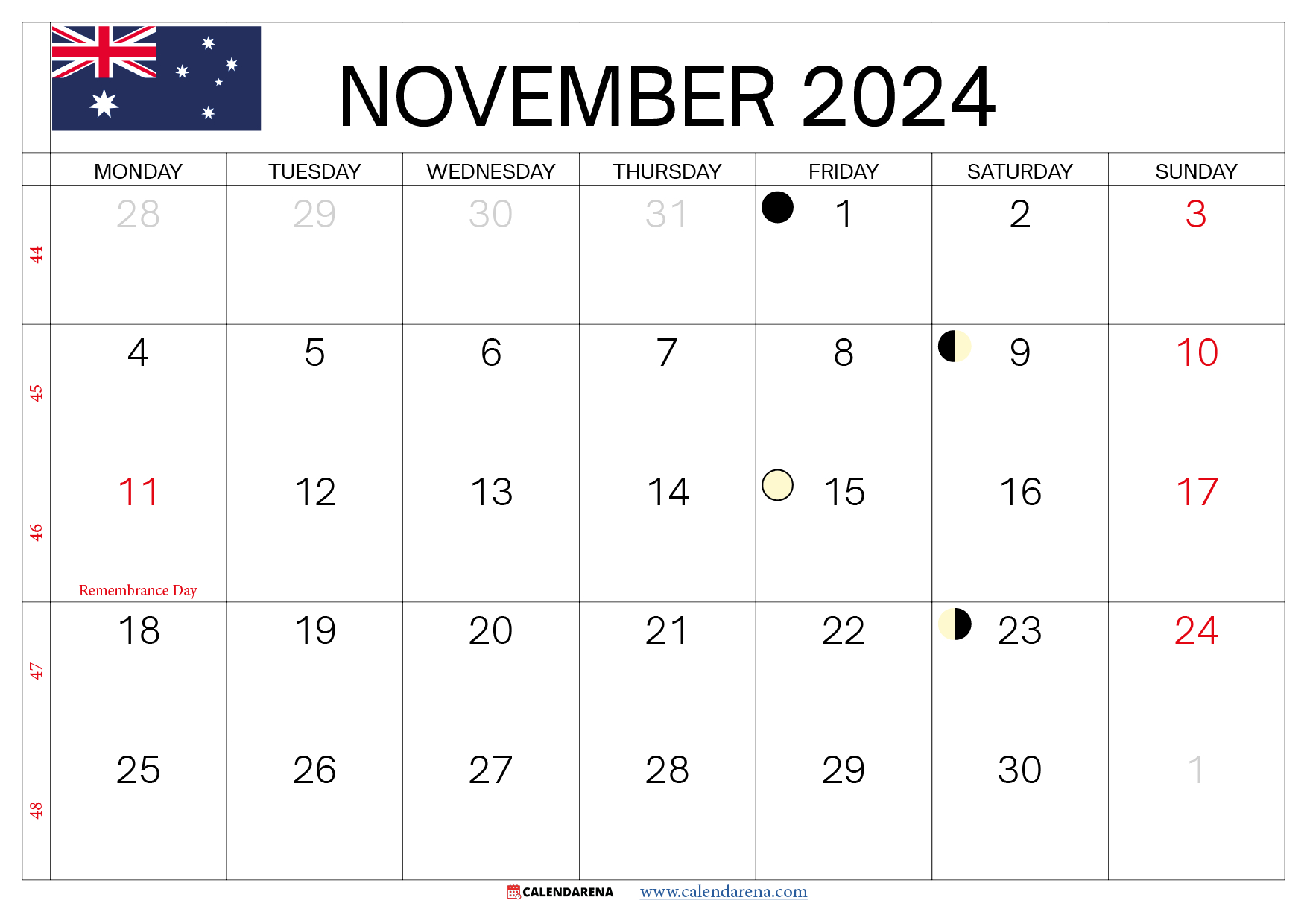 Printable Calendar November 2024 Australia throughout November 2024 Calendar Australia Printable