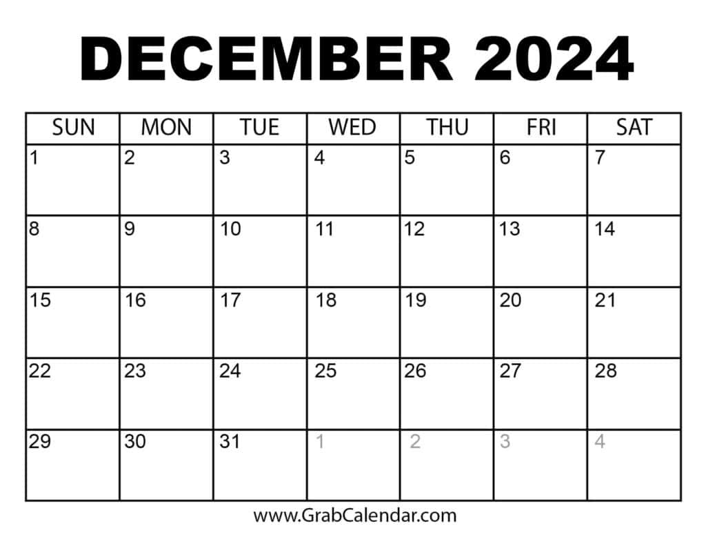 Printable December 2024 Calendar in Daily Calendar Printable December 2024