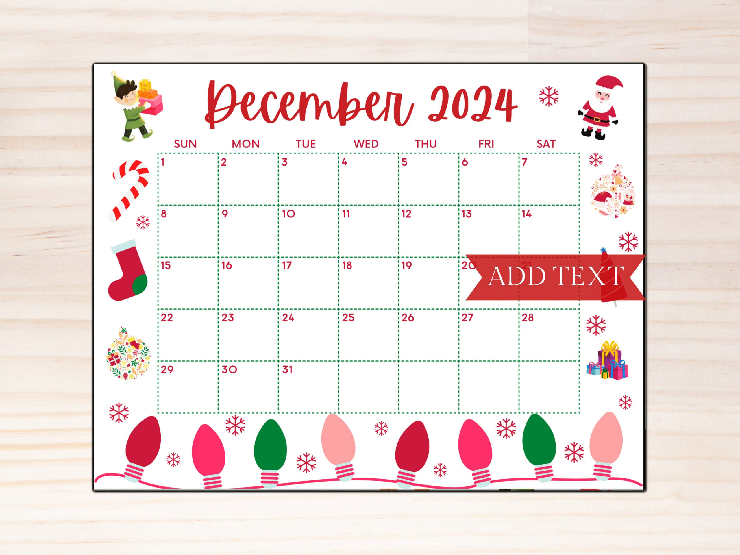 Printable December Calendar 2024, Christmas Calendar, Holiday throughout Christmas December Calendar 2024 Printable