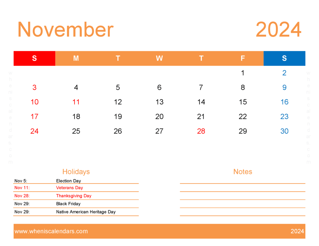 Printable Free November 2024 Calendar pertaining to Free Printable November 2024 Calendar Waterproof