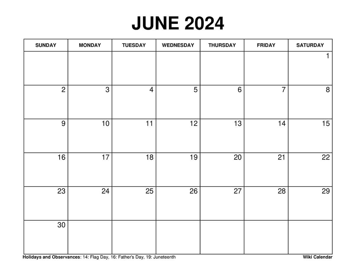 Printable June 2024 Calendar Templates With Holidays within 2024 Printable Calendar June-December