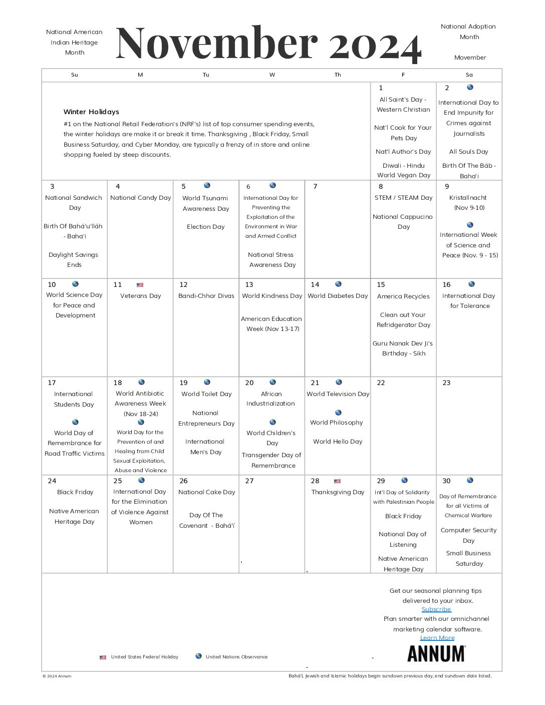 Printable November 2024 Calendar | November Holidays | Annum with regard to National Day Calendar November 2024 Printable