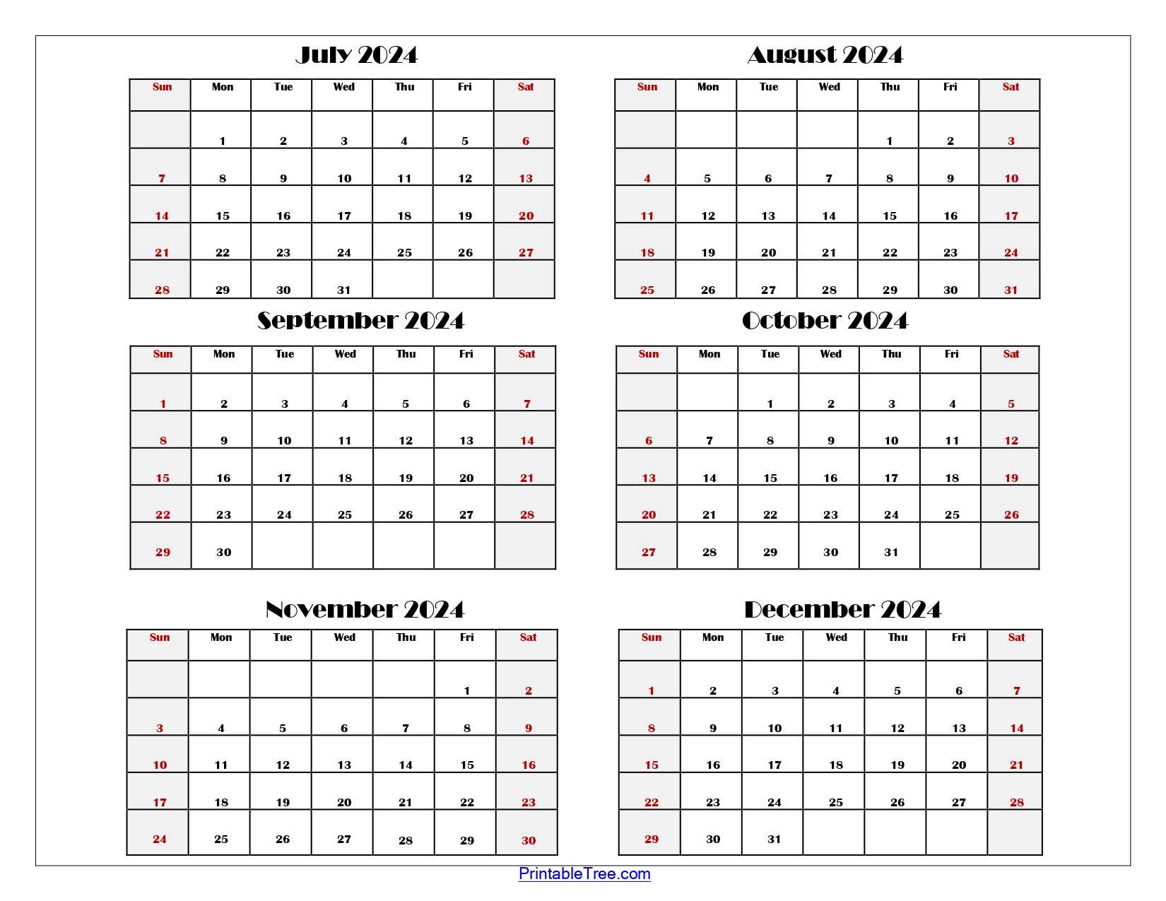 Six Month Calendar 2024-2025 Printable Pdf- 6 Months Calendar with 6 Month Calendar July To December 2024 Printable