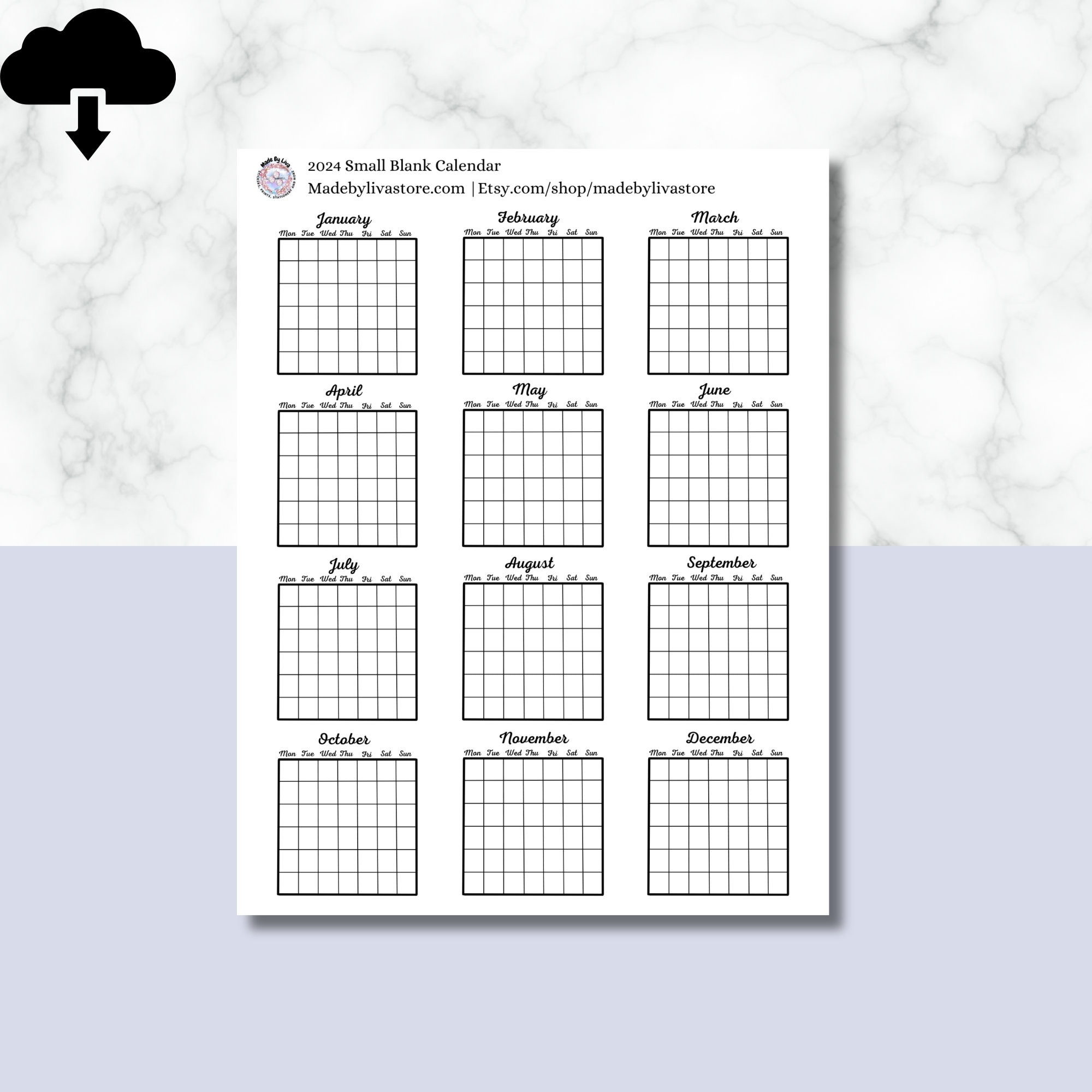 Small Monthly Calendar Printable 2024, Digital Download Calendar throughout 2024 December Printable Calendar Waterproof