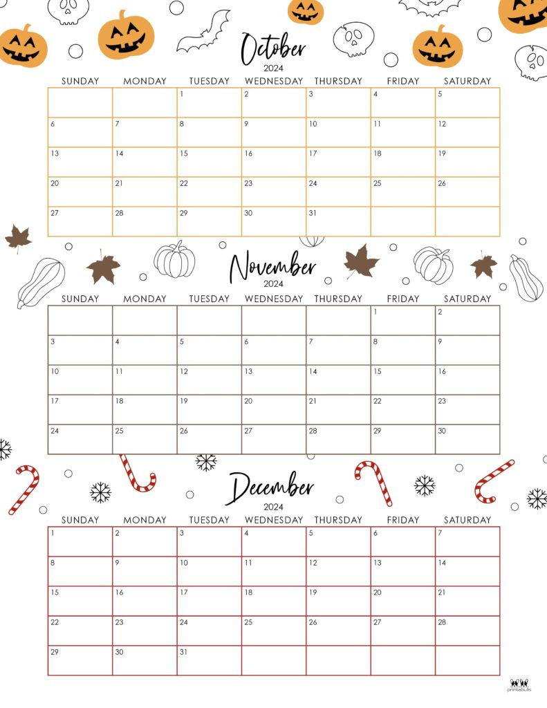 Three Month/Quarterly Calendars - 36 Free Calendars | Printabulls in 3 Month Calendar Printable October November December 2024