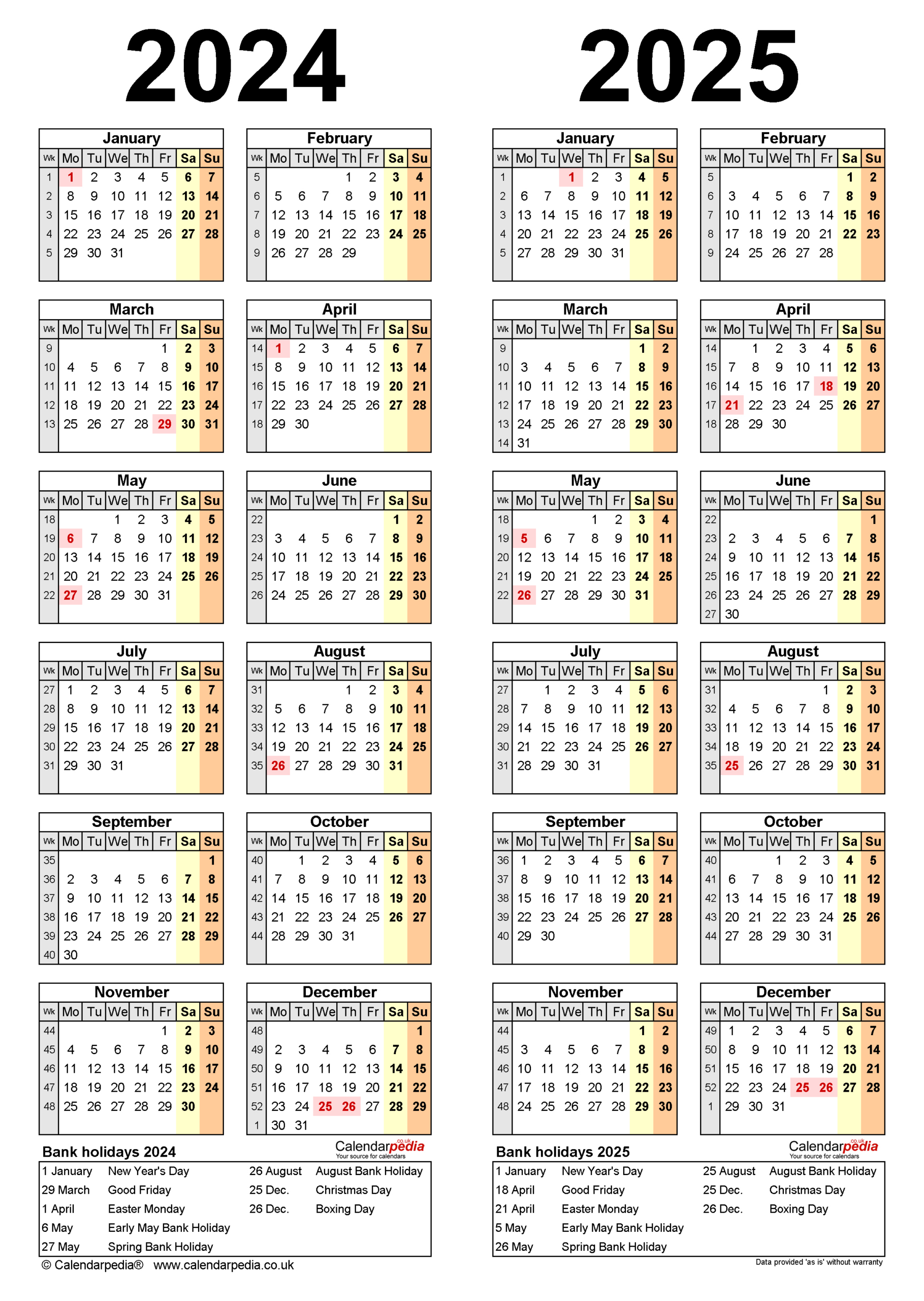 Two Year Calendars For 2024 And 2025 (Uk) For Pdf pertaining to December 2024 January 2025 Calendar Printable Uk