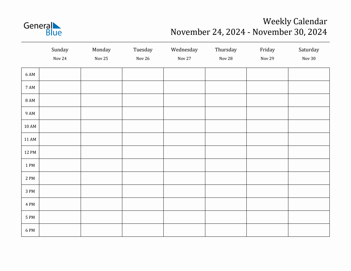 Weekly Calendar - November 24, 2024 To November 30, 2024 - (Pdf in November 2024 Weekly Calendar Printable