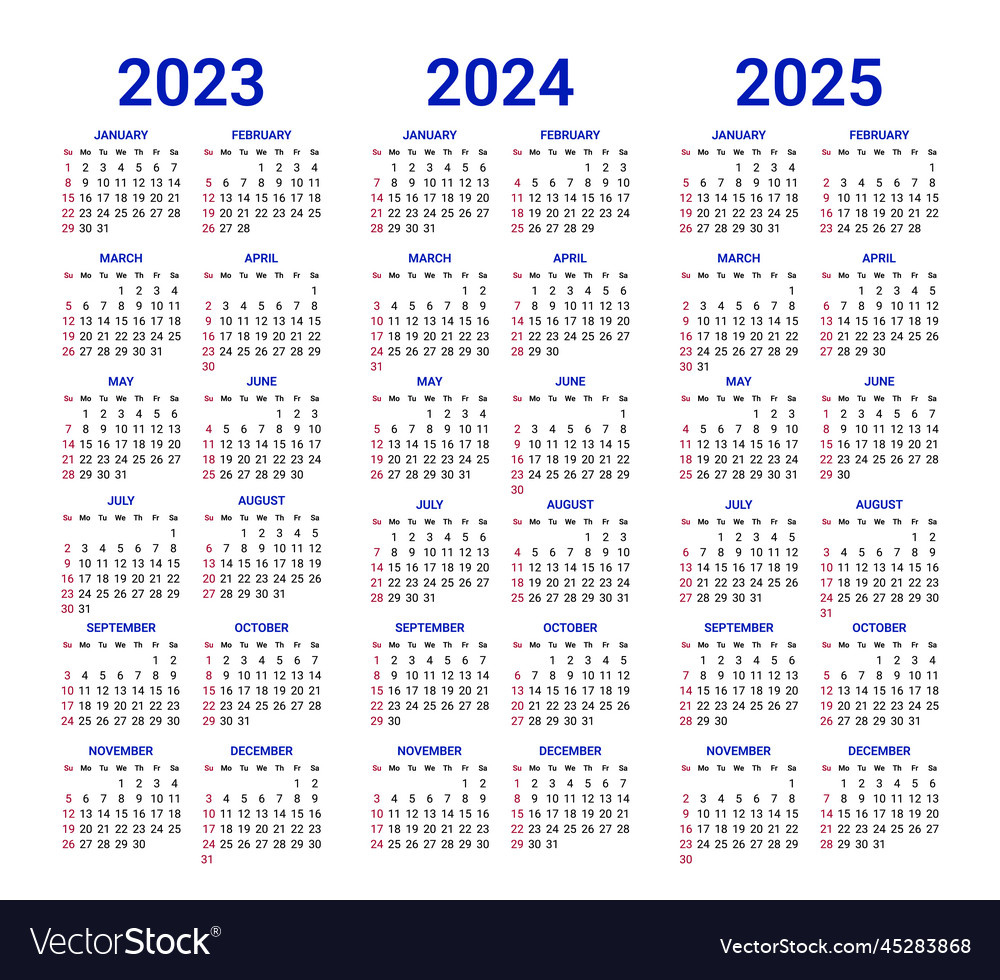 2023 Bis 2025 Jahre Kalender Mockup Design Woche Vektorbild within Free Printable 3 Year Calendar 2023 To 2025