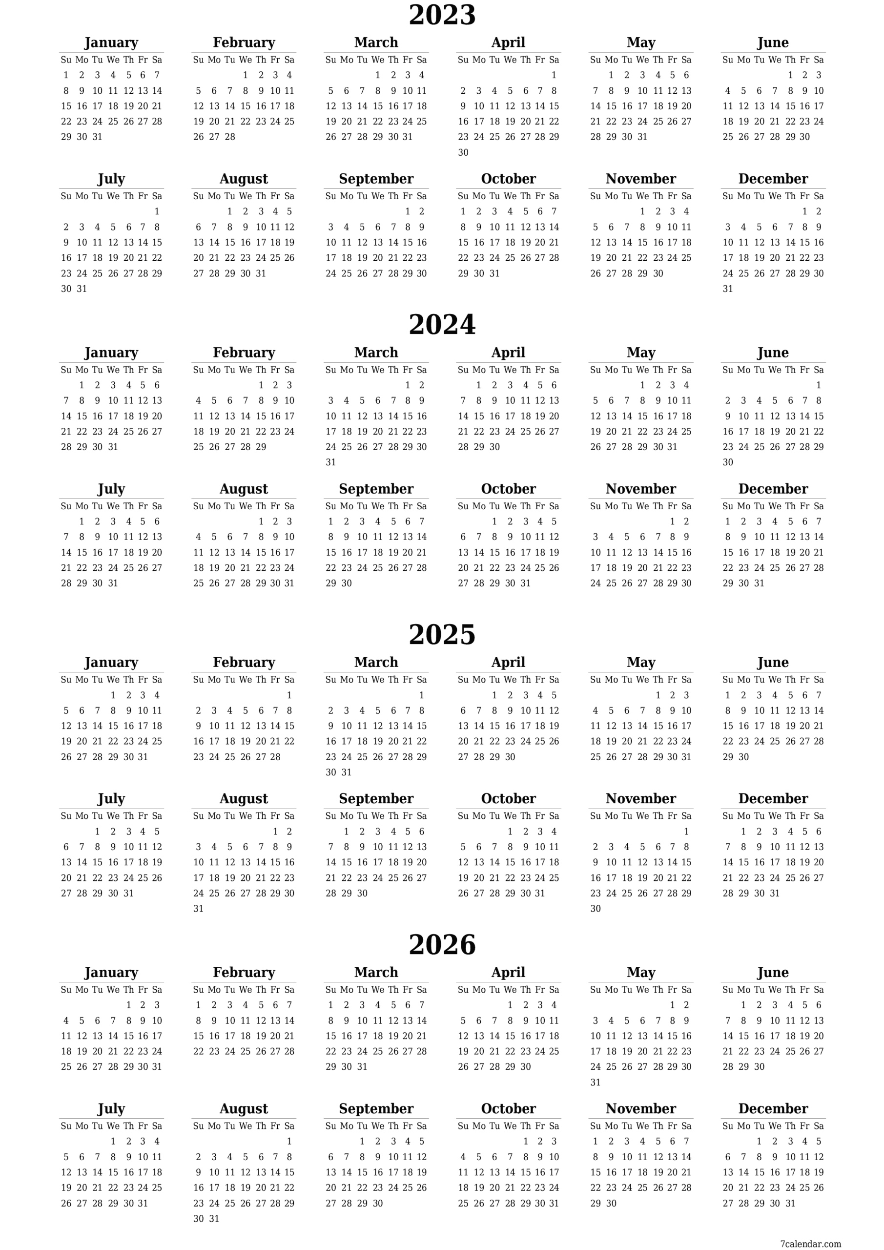 2023 Blank Yearly Calendar Template throughout Free Printable 3 Year Calendar 2023 To 2025