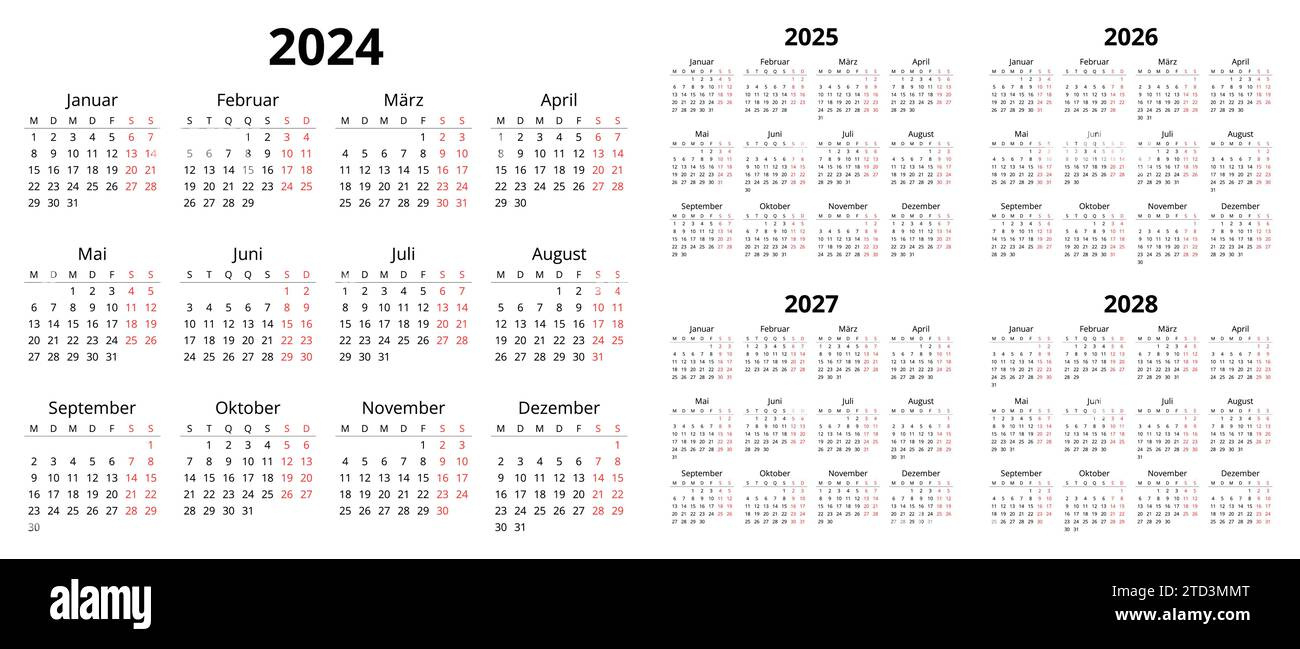 2024, 2025, 2026, 2027, 2028 German Calendars. Printable Vector throughout Printable 5 Year Calendar 2020 To 2025