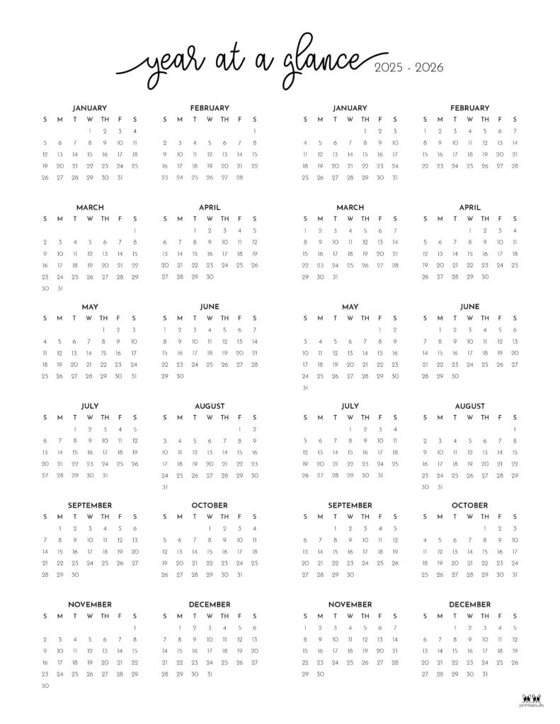 2025-2026 Two Year Calendars - 10 Free Cals | Printabulls for 2025 2026 Calendar Printable