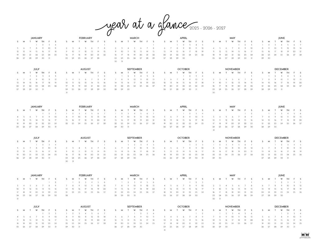 2025-2027 Three Year Calendars - 10 Free Cals | Printabulls with 3 Year Calendar 2025 To 2027 Printable