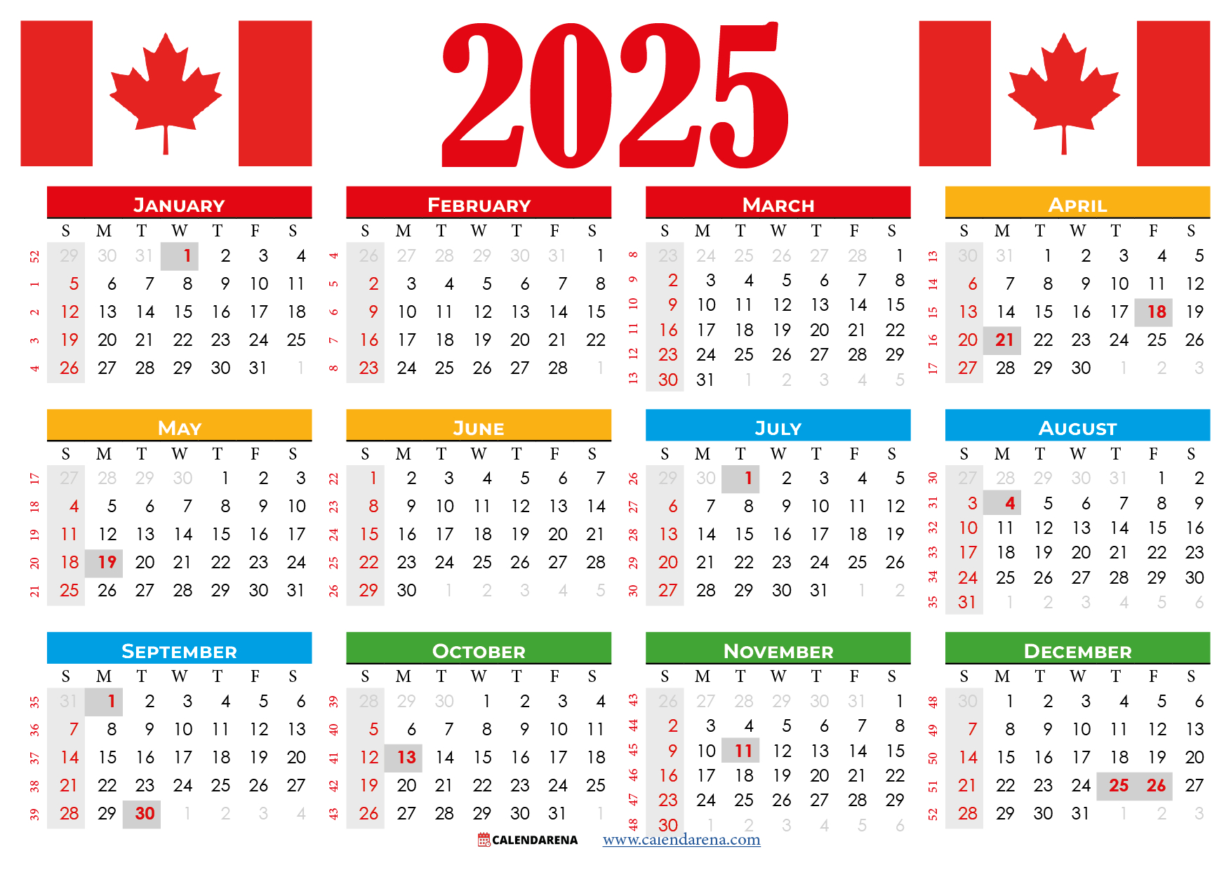 2025 Calendar Canada Printable Free inside 2025 Calendar Canada With Holidays Printable Free