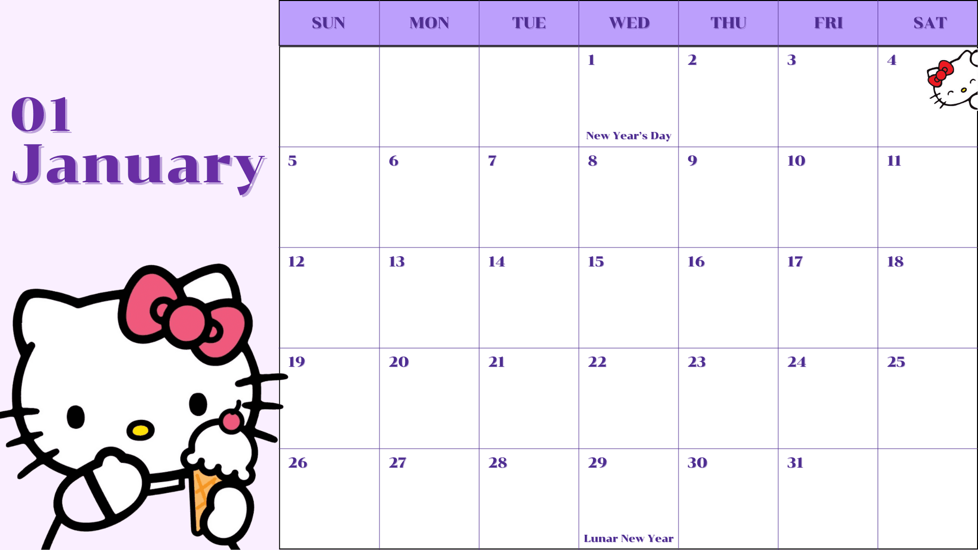 2025 - Calendar - Hello Kitty - Template -Kjc.creativedesigns inside Hello Kitty January 2025 Calendar Printable