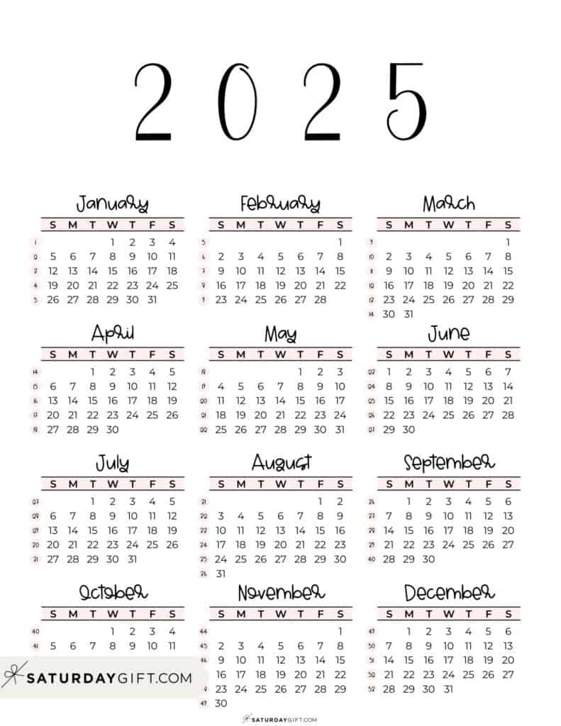 2025 Calendar Printable - 18 Cute &amp;amp; Free 2025 Yearly Calendar for Free Printable 5 Year Calendar 2020 To 2025