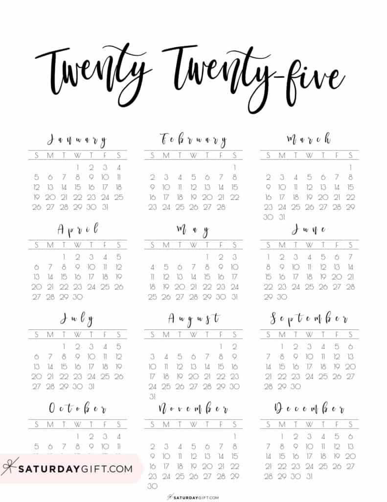 2025 Calendar Printable - 18 Cute &amp;amp; Free 2025 Yearly Calendar throughout 2025 Yearly Calendar Printable Free