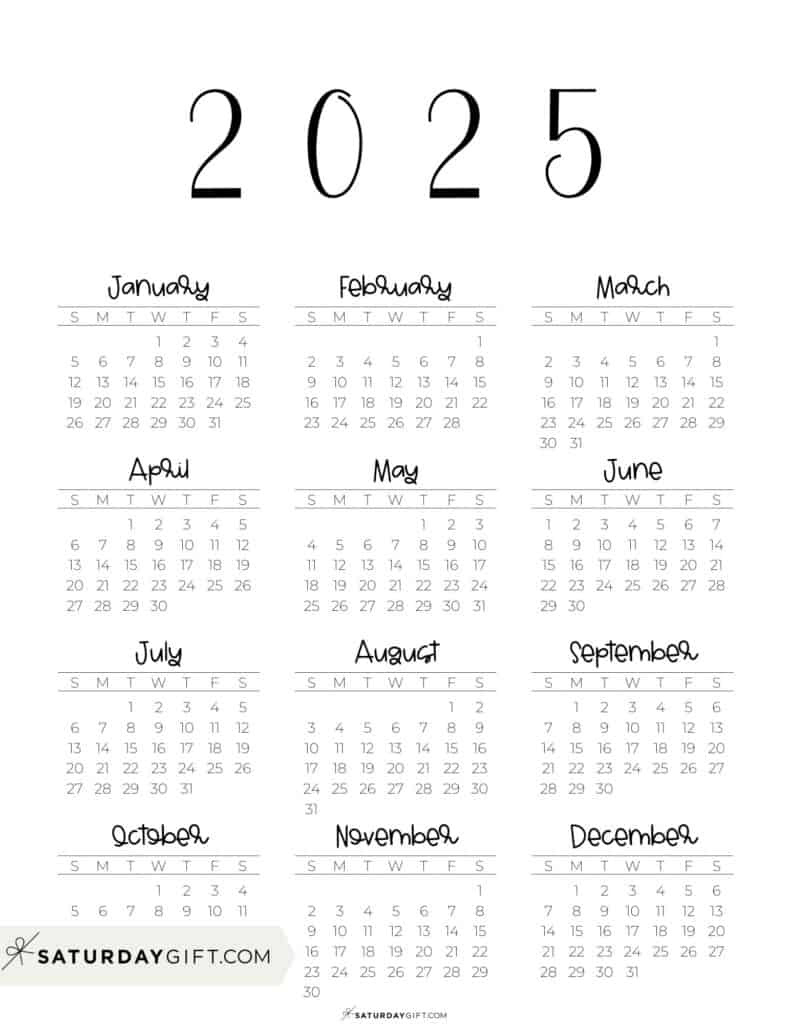 2025 Calendar Printable - 18 Cute &amp;amp; Free 2025 Yearly Calendar throughout 2025 Yearly Printable Calendar