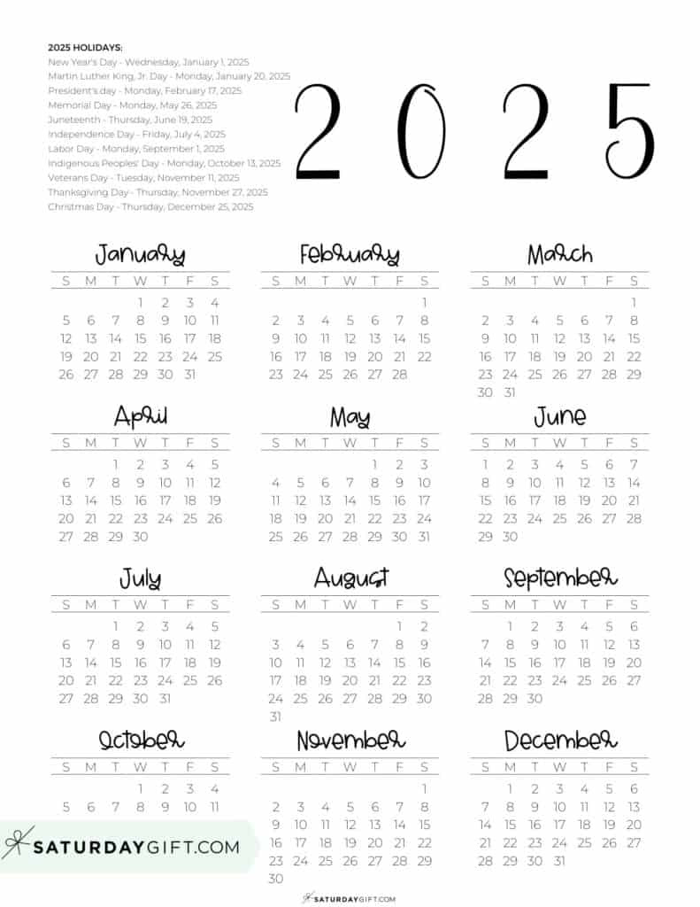 2025 Calendar Printable - 18 Cute &amp;amp; Free 2025 Yearly Calendar with Year Printable 2025 Calendar