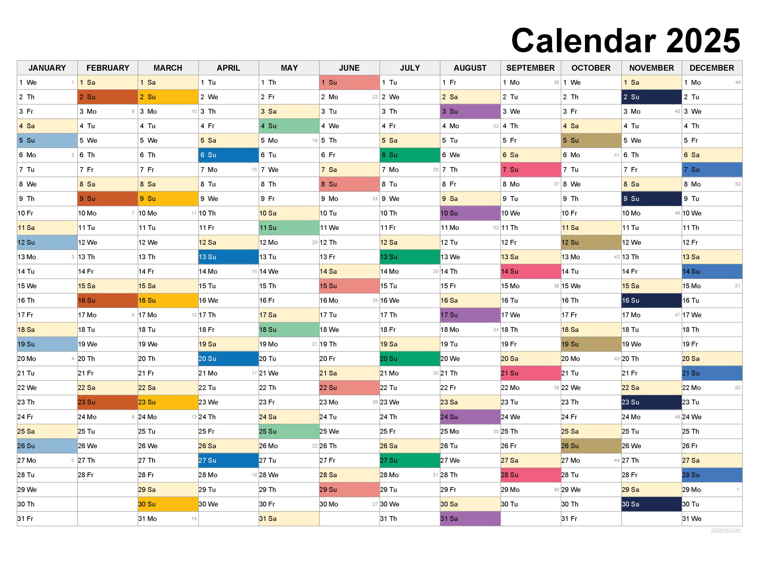 2025 Calendar Printable, ✓ Pdf, Excel And Image File - Free in 2025 Horizontal Calendar Printable