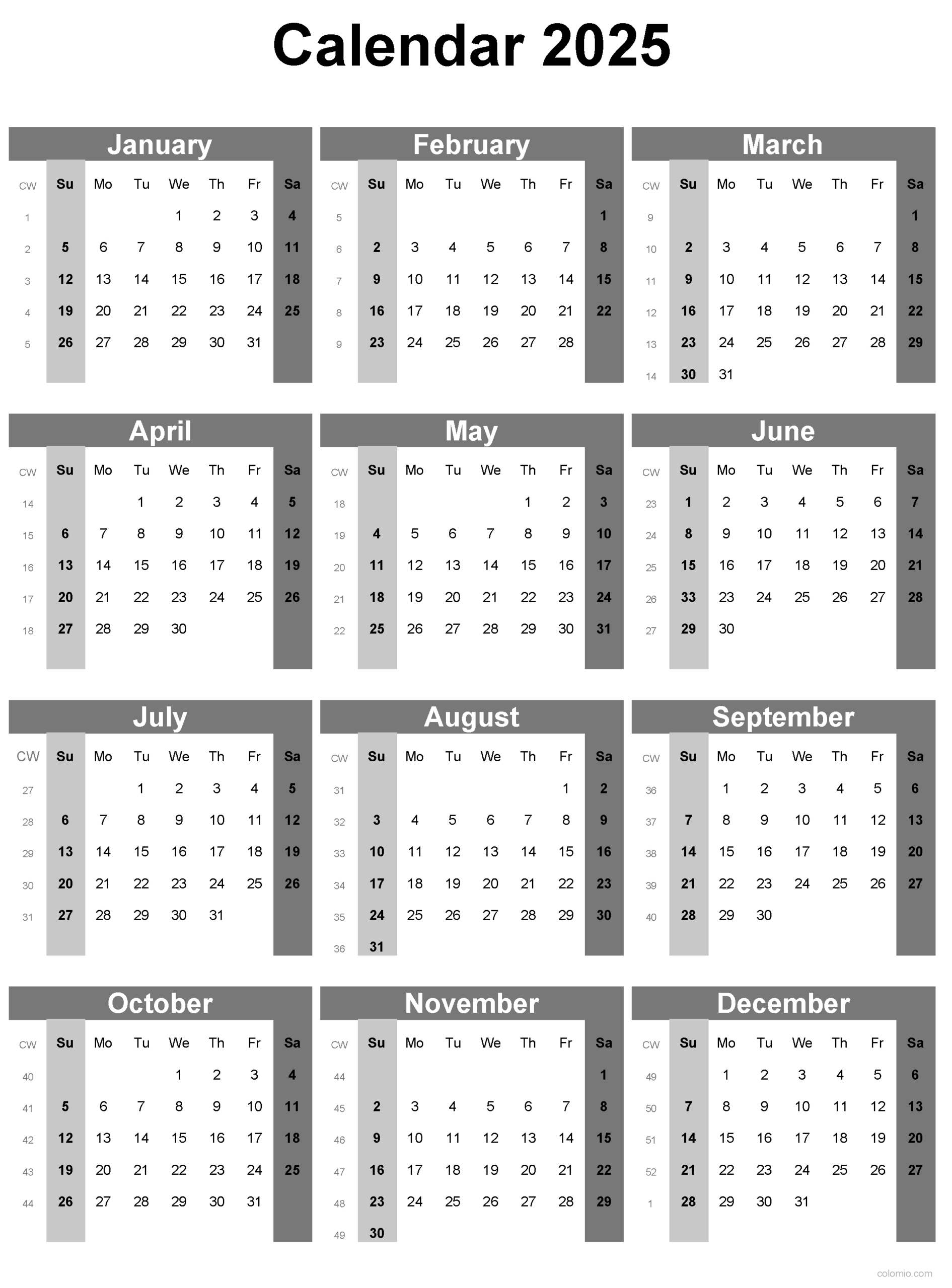 2025 Calendar Printable, ✓ Pdf, Excel And Image File - Free inside 12 Month 2025 Calendar Printable With Week Numbers