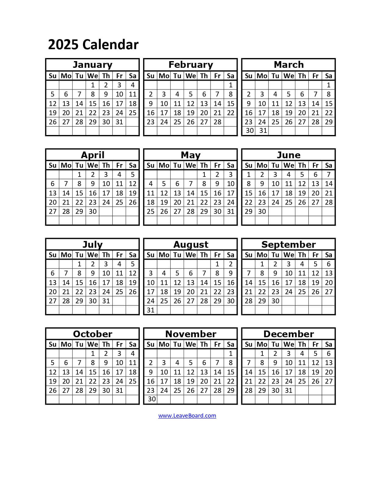 2025 Calendar Printable: Pdf, Excel, With Holidays (Free Download) in Free Printable 2025 Employee Attendance Calendar Download