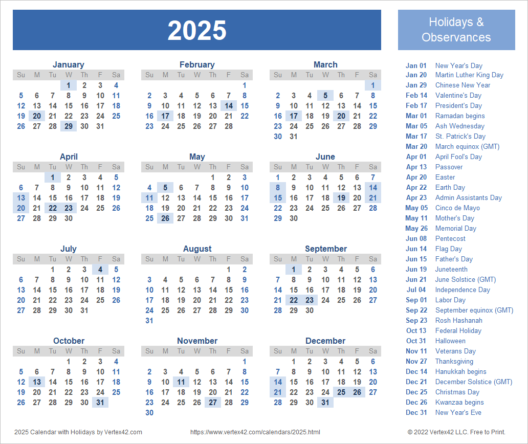 2025 Calendar Templates And Images in 2025 Calendar With Religious Holidays Printable