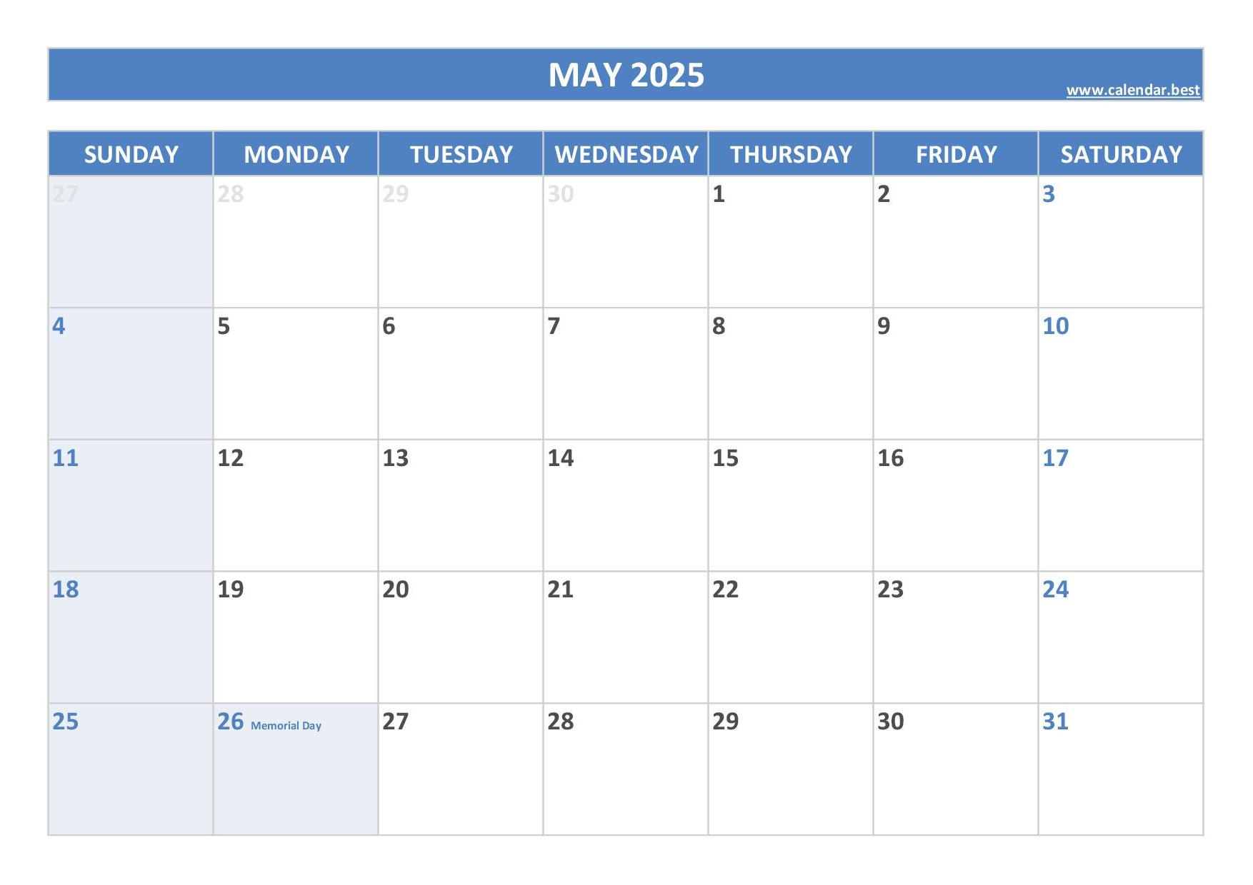 2025 Calendar With Holidays (Us Federal Holidays) in 2025 Printable Monthly Calendar With Holidays