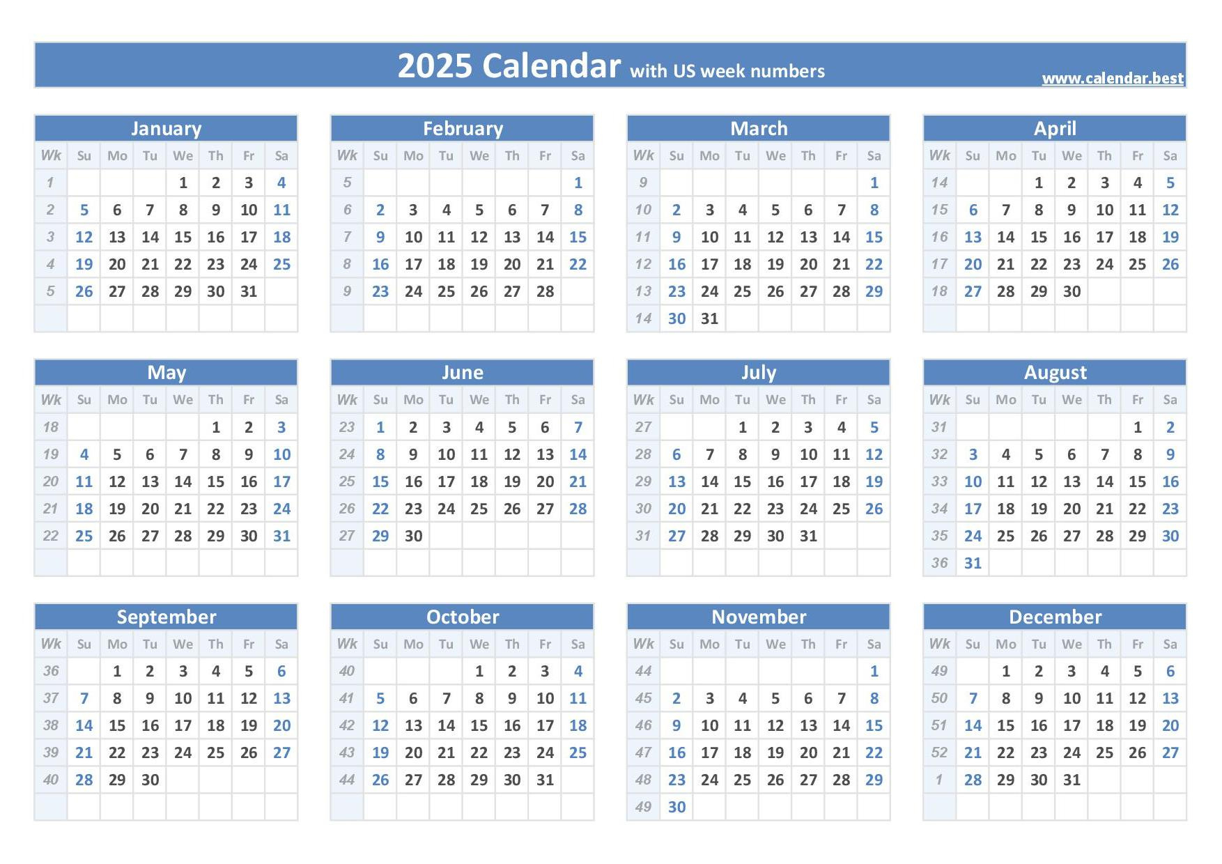 2025 Calendar With Week Numbers regarding 12 Month 2025 Calendar Printable With Week Numbers