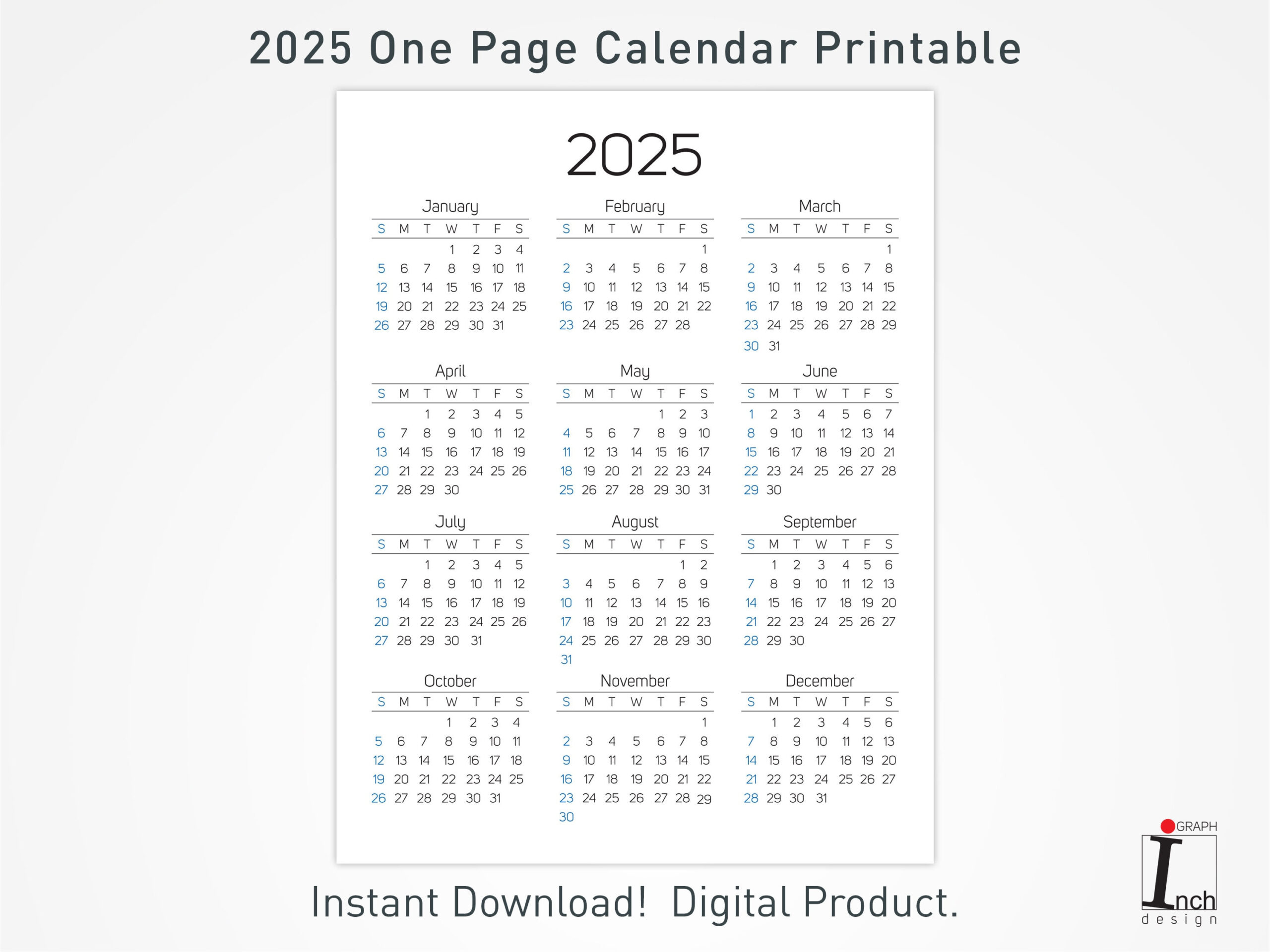 2025 Druckbarer Kalender, 12 Monate Einseitiger Kalender for Printable 12 Month Calendar 2025