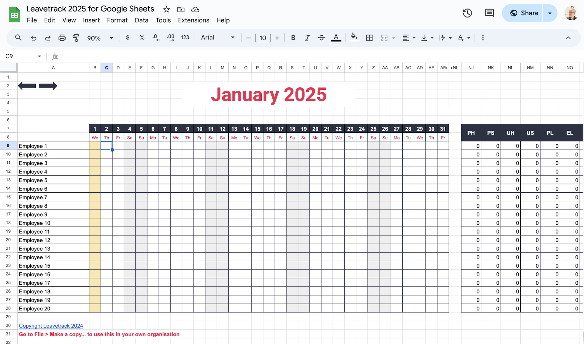 2025 Excel And Google Sheets Holiday Tracker: Simplify Your Leave with Employee Attendance Calendar 2025 Template Free